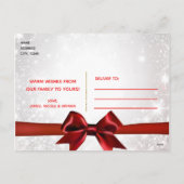 Rode Boog Goud Witte Glitter Kerst Foto Kaart (Achterkant)