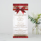 Rode Boog & Goud Witte Glitter Kerstfeest Menu (Staand voorkant)