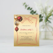Rode boog gouden kerstballen Uitnodiging kerstfees (Staand voorkant)
