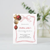 Rode boog gouden kerstballen Uitnodiging kerstfees (Staand voorkant)