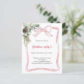 Rode boog grenen groen kerstfeest uitnodiging (Staand voorkant)