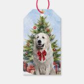 Rode Boog Grote Pyreneeën Hond Kerstboom Cadeaulabel (Voorkant)