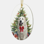 Rode Boog Grote Pyreneeën Hond Kerstmis Keramisch Ornament (Links)