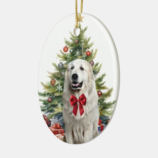 Rode Boog Grote Pyreneeën Hond Kerstmis Keramisch Ornament (Links)