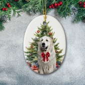Rode Boog Grote Pyreneeën Hond Kerstmis Keramisch Ornament