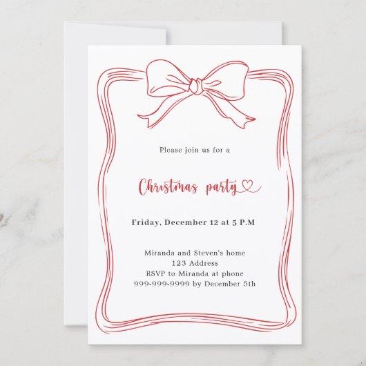 Rode boog hand-getekende QR code Christmas Party Kaart (Voorkant)