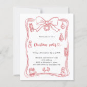 Rode boog handgetekende kerstfeest uitnodiging (Voorkant)