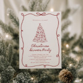 Rode boog, kerstboom feestuitnodiging kaart