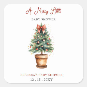 Rode boog kerstboom vrolijk klein Baby shower Vierkante Sticker