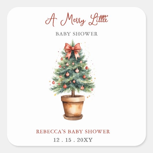 Rode boog kerstboom vrolijk klein Baby shower Vierkante Sticker (Voorkant)