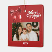 Rode boog kerstfoto keramisch ornament (Links)