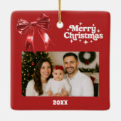 Rode boog kerstfoto keramisch ornament (Achterkant)