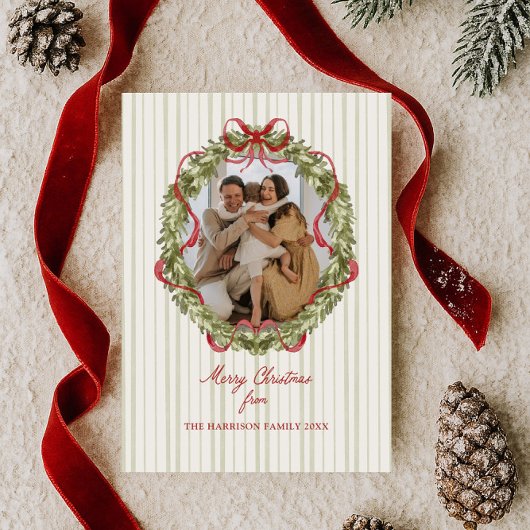Rode boog kerstkrans foto feestdagenkaart