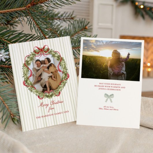 Rode boog kerstkrans foto feestdagenkaart