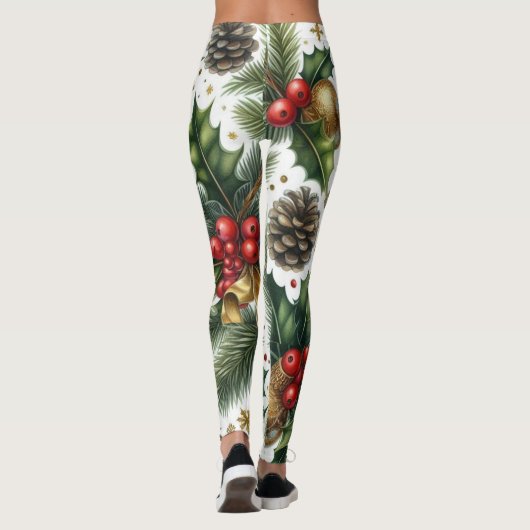 Rode boog kerstpatroon op wit leggings (Achterkant)