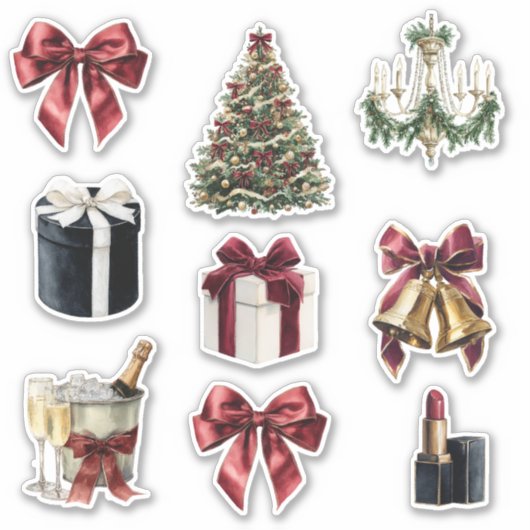 Rode Boog Kroonluchter Bellen Kerstmis Sticker (Voorkant)