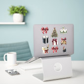 Rode Boog Kroonluchter Bellen Kerstmis Sticker (Laptop op bureau)