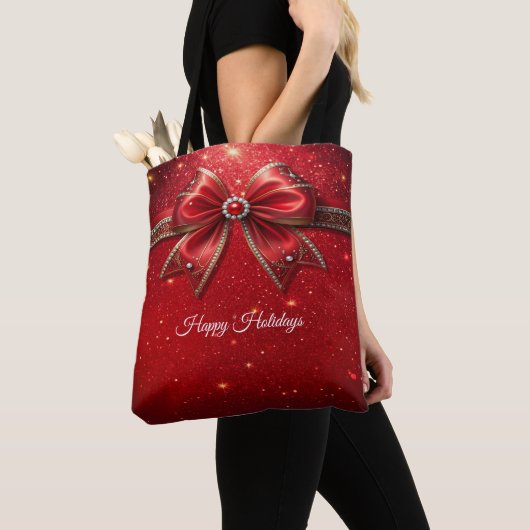 Rode Boog met Parels Tote Tas (Dichtbij)