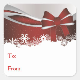 Rode boog met sneeuwvlokken vierkante sticker