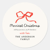 Rode boog moderne traditionele minimale kerst ronde sticker (Voorkant)