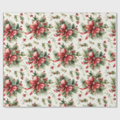 Rode boog op vakantie greens cadeaupapier (Vlak)