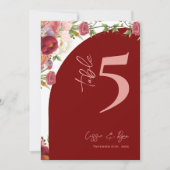 Rode Boog Perzik Bloemen Trouwfeest Tafelnummer (Voorkant)