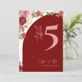 Rode Boog Perzik Bloemen Trouwfeest Tafelnummer (Staand voorkant)