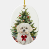 Rode boog Schattige Maltese hondenkerst Keramisch Ornament (Voorkant)