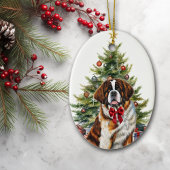 Rode boog sint bernard hond kerst keramisch ornament