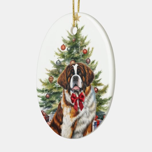 Rode boog sint bernard hond kerst keramisch ornament (Links)