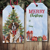 Rode boog Sint Bernard Hond Kerstboom Cadeaulabel