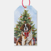 Rode boog Sint Bernard Hond Kerstboom Cadeaulabel (Voorkant)