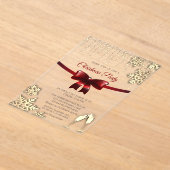 Rode boog, sneeuwvlokken, glazen goud bedrijf kers acryl uitnodigingen (Laagn)