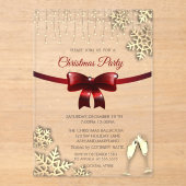 Rode boog, sneeuwvlokken, glazen goud bedrijf kers acryl uitnodigingen (Voorkant)