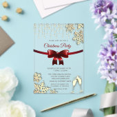 Rode boog, sneeuwvlokken, glazen goud bedrijf kers acryl uitnodigingen (Insitu (Huwelijk))