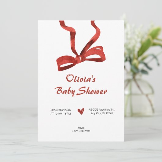 Rode boog stropdas lint baby shower kaart (Staand voorkant)