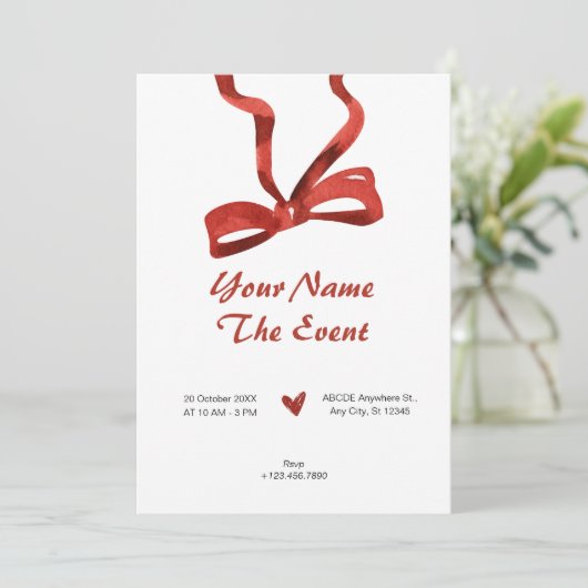 Rode boog stropdas lint kaart (Staand voorkant)