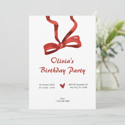 Rode boog stropdas lint verjaardag kaart (Staand voorkant)