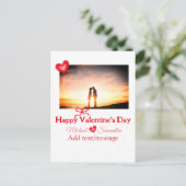 Rode boog Valentijnsdag voeg foto naam hart liefde Briefkaart (Staand voorkant)