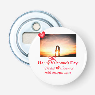 Rode boog Valentijnsdag voeg foto naam hart liefde Button Flesopener