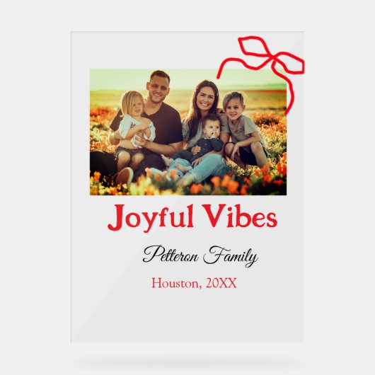 Rode boog vreugdevolle Vibes voeg familienaam foto Acryl Bord (Voorkant)