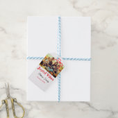 Rode boog vreugdevolle Vibes voeg familienaam foto Cadeaulabel (Met Touw)