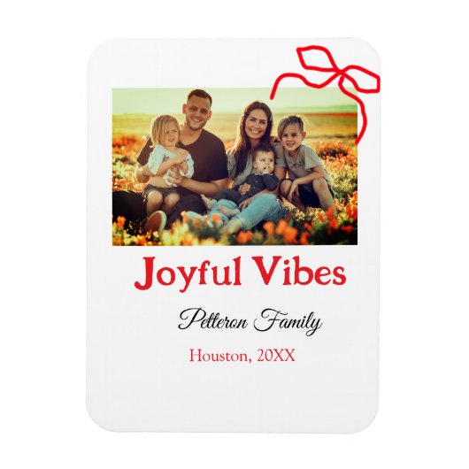 Rode boog vreugdevolle Vibes voeg familienaam foto Magneet (Verticaal)