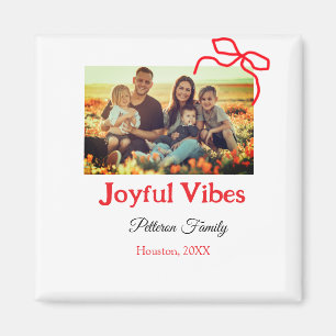 Rode boog vreugdevolle Vibes voeg familienaam foto Magneet