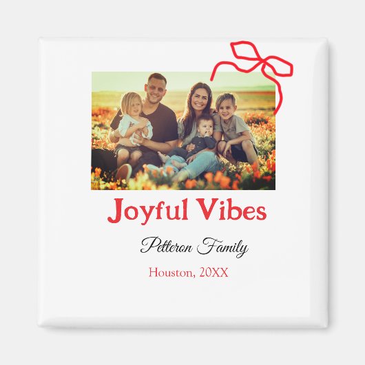 Rode boog vreugdevolle Vibes voeg familienaam foto Magneet (Voorkant)