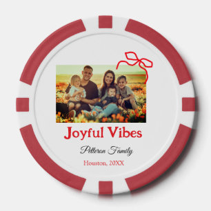 Rode boog vreugdevolle Vibes voeg familienaam foto Poker Chips