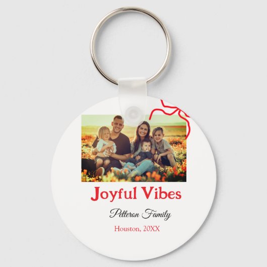 Rode boog vreugdevolle Vibes voeg familienaam foto Sleutelhanger (Voorkant)