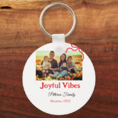 Rode boog vreugdevolle Vibes voeg familienaam foto Sleutelhanger (Voorkant)