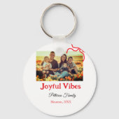 Rode boog vreugdevolle Vibes voeg familienaam foto Sleutelhanger (Achterkant)