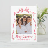  rode boog vrolijke kerst 2 foto feestdagenkaart (Staand voorkant)
